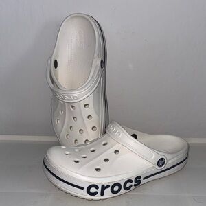 CROCS White Clogs with Navy Detailing